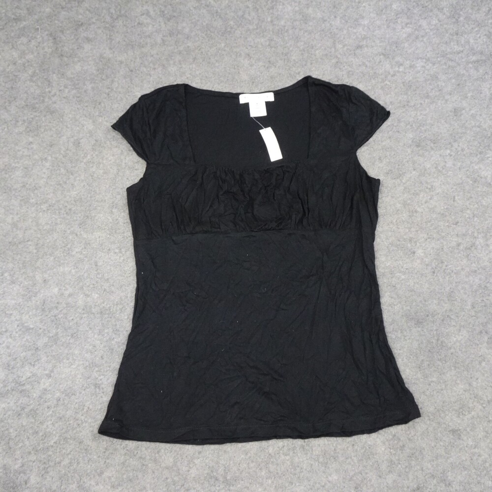 White House Black Market Top Womens Medium M Black Cap Sleeve Shirt WHBM A